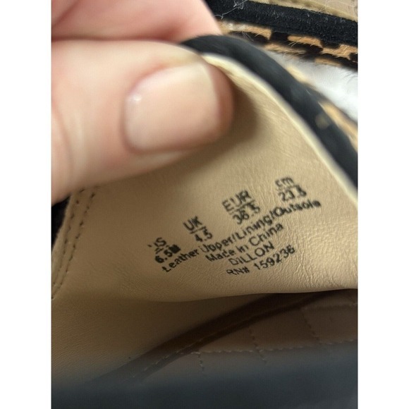 J McLaughlin Dillon Loafers Animal Print Black Brown 6.5 Gold Hardware Pony Hair - Picture 9 of 12